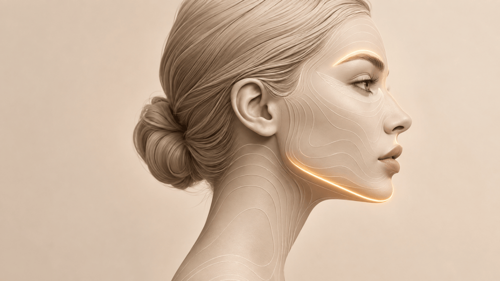 3D contour mapping highlighting key facial feminization surgery target areas on the forehead, brow ridge, and jawline.